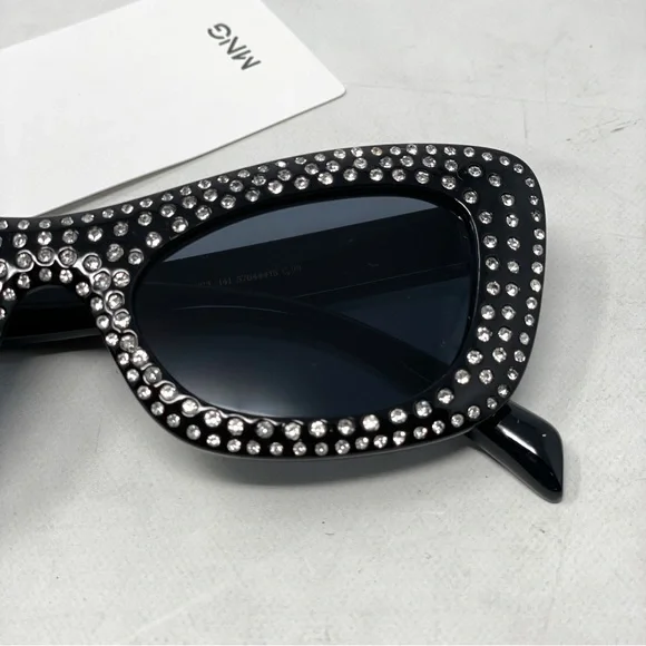 NWT Mango Mng Rhinestone Sunglasses Recycled Materials Black Retro Glam Sexy - Picture 11 of 14